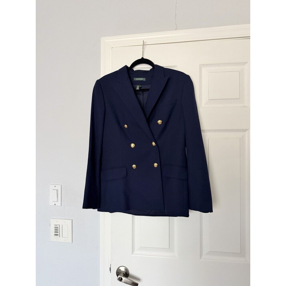 Lauren Ralph Lauren Double Breasted Blazer Navy Wool Gold Buttons 10 - Picture 4 of 8